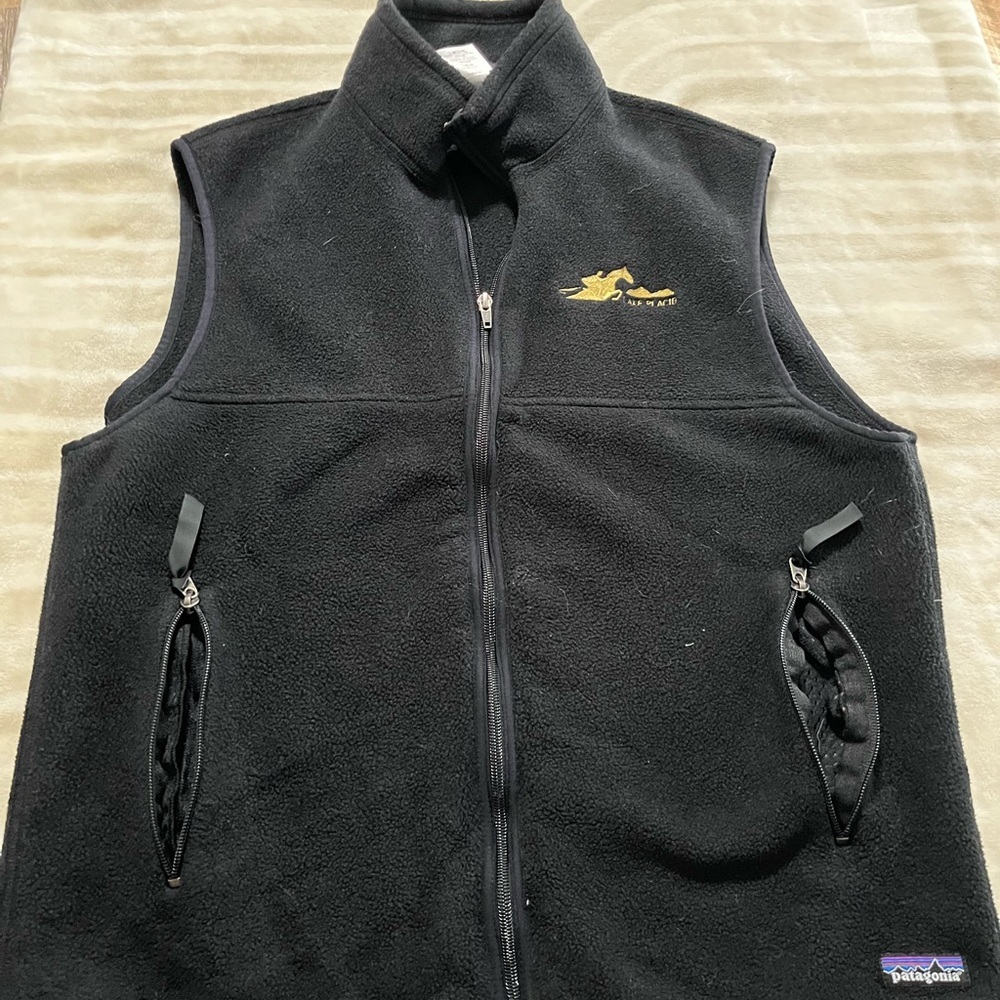 Patagonia Black Fleece Vest with Gold Embroidery